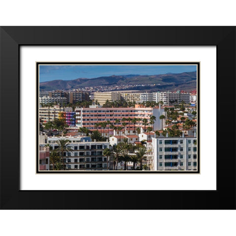 Spain-Canary Islands-Gran Canaria Island-Playa del Ingles-high angle view of town Black Modern Wood Framed Art Print with Double Matting by Bibikow, Walter