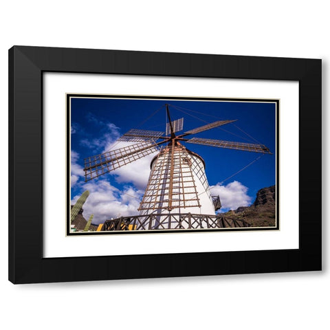 Spain-Canary Islands-Gran Canaria Island-Puerto de Mogan-antique windmill Black Modern Wood Framed Art Print with Double Matting by Bibikow, Walter