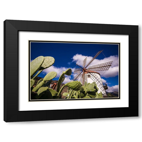 Spain-Canary Islands-Gran Canaria Island-Puerto de Mogan-antique windmill Black Modern Wood Framed Art Print with Double Matting by Bibikow, Walter
