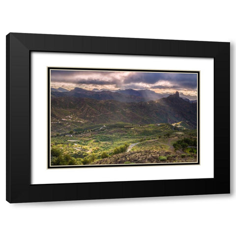 Spain-Canary Islands-Gran Canaria Island-Tejeda-mountain landscape with Roque Bentayga Black Modern Wood Framed Art Print with Double Matting by Bibikow, Walter