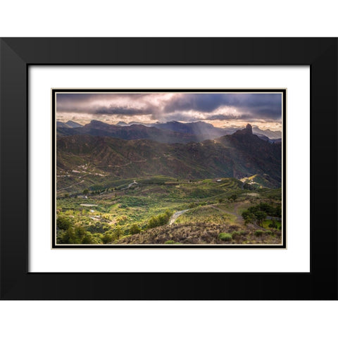 Spain-Canary Islands-Gran Canaria Island-Tejeda-mountain landscape with Roque Bentayga Black Modern Wood Framed Art Print with Double Matting by Bibikow, Walter