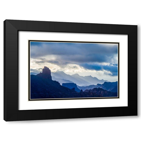 Spain-Canary Islands-Gran Canaria Island-Tejeda-mountain landscape with Roque Bentayga Black Modern Wood Framed Art Print with Double Matting by Bibikow, Walter