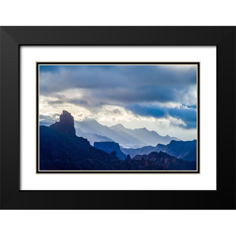 Spain-Canary Islands-Gran Canaria Island-Tejeda-mountain landscape with Roque Bentayga Black Modern Wood Framed Art Print with Double Matting by Bibikow, Walter