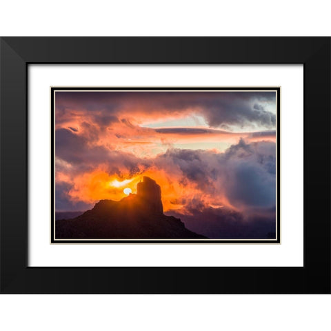 Spain-Canary Islands-Gran Canaria Island-Tejeda-mountain landscape with Roque Bentayga-sunset Black Modern Wood Framed Art Print with Double Matting by Bibikow, Walter