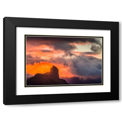 Spain-Canary Islands-Gran Canaria Island-Tejeda-mountain landscape with Roque Bentayga-sunset Black Modern Wood Framed Art Print with Double Matting by Bibikow, Walter