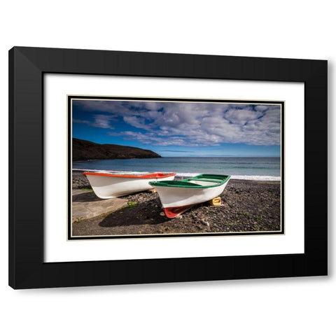 Spain-Canary Islands-Fuerteventura Island-Pozo Negro-fishing boats Black Modern Wood Framed Art Print with Double Matting by Bibikow, Walter