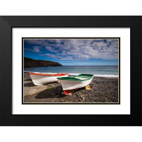 Spain-Canary Islands-Fuerteventura Island-Pozo Negro-fishing boats Black Modern Wood Framed Art Print with Double Matting by Bibikow, Walter