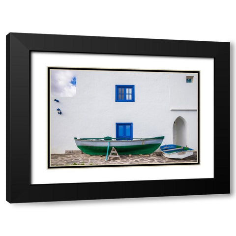 Spain-Canary Islands-Fuerteventura Island-Pozo Negro-fishing boats Black Modern Wood Framed Art Print with Double Matting by Bibikow, Walter