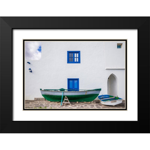 Spain-Canary Islands-Fuerteventura Island-Pozo Negro-fishing boats Black Modern Wood Framed Art Print with Double Matting by Bibikow, Walter