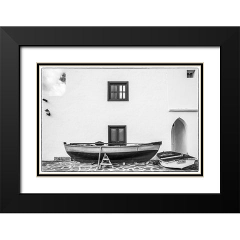 Spain-Canary Islands-Fuerteventura Island-Pozo Negro-fishing boats Black Modern Wood Framed Art Print with Double Matting by Bibikow, Walter