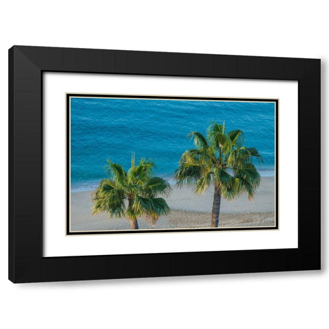 Canary Islands-Fuerteventura Island-Morro Jable-high angle view of Playa de la Cebada beach Black Modern Wood Framed Art Print with Double Matting by Bibikow, Walter