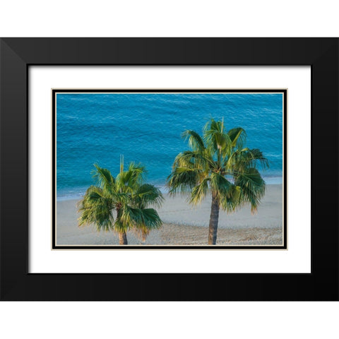 Canary Islands-Fuerteventura Island-Morro Jable-high angle view of Playa de la Cebada beach Black Modern Wood Framed Art Print with Double Matting by Bibikow, Walter