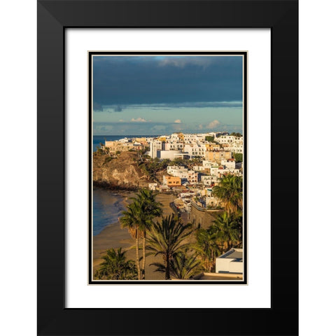 Canary Islands-Fuerteventura Island-Morro Jable-high angle view of Playa de la Cebada beach-dawn Black Modern Wood Framed Art Print with Double Matting by Bibikow, Walter