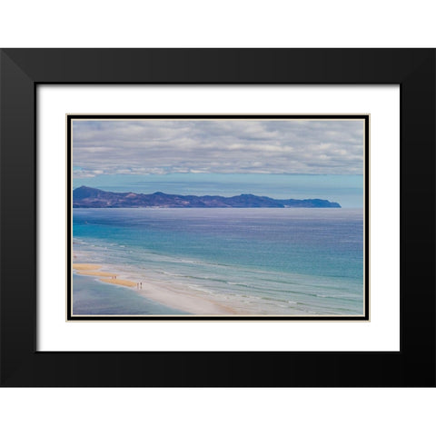 Canary Islands-Fuerteventura Island-Costa Calma-high angle view of Playa de Sotavento beach Black Modern Wood Framed Art Print with Double Matting by Bibikow, Walter