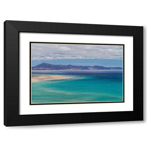Canary Islands-Fuerteventura Island-Costa Calma-high angle view of Playa de Sotavento beach Black Modern Wood Framed Art Print with Double Matting by Bibikow, Walter