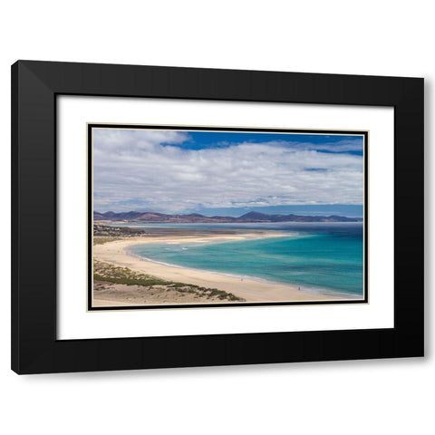 Canary Islands-Fuerteventura Island-Costa Calma-high angle view of Playa de Sotavento beach Black Modern Wood Framed Art Print with Double Matting by Bibikow, Walter
