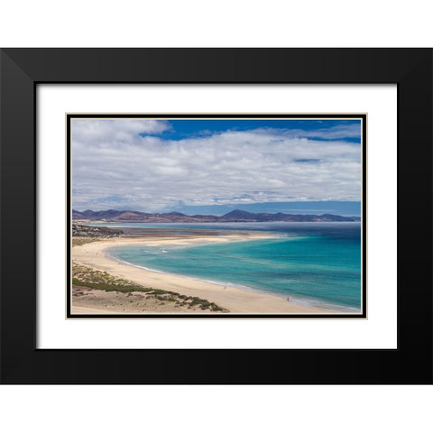 Canary Islands-Fuerteventura Island-Costa Calma-high angle view of Playa de Sotavento beach Black Modern Wood Framed Art Print with Double Matting by Bibikow, Walter