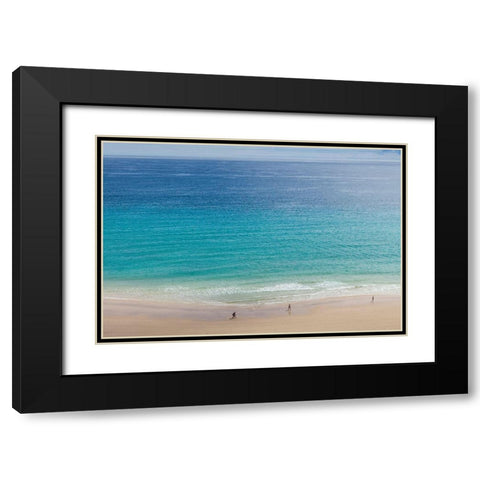 Canary Islands-Fuerteventura Island-Costa Calma-high angle view of Playa de Sotavento beach Black Modern Wood Framed Art Print with Double Matting by Bibikow, Walter
