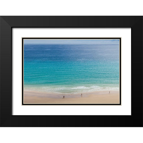 Canary Islands-Fuerteventura Island-Costa Calma-high angle view of Playa de Sotavento beach Black Modern Wood Framed Art Print with Double Matting by Bibikow, Walter