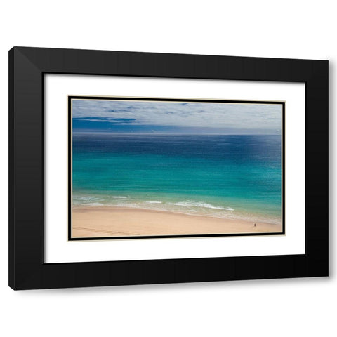 Canary Islands-Fuerteventura Island-Costa Calma-high angle view of Playa de Sotavento beach Black Modern Wood Framed Art Print with Double Matting by Bibikow, Walter