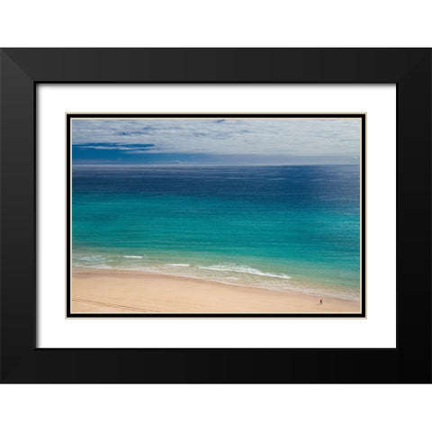 Canary Islands-Fuerteventura Island-Costa Calma-high angle view of Playa de Sotavento beach Black Modern Wood Framed Art Print with Double Matting by Bibikow, Walter