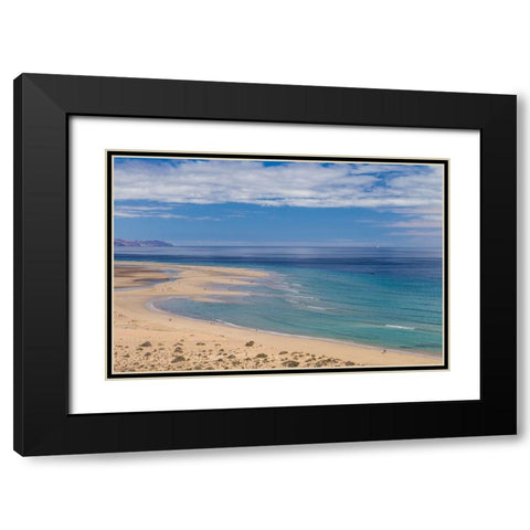 Canary Islands-Fuerteventura Island-Costa Calma-high angle view of Playa de Sotavento beach Black Modern Wood Framed Art Print with Double Matting by Bibikow, Walter