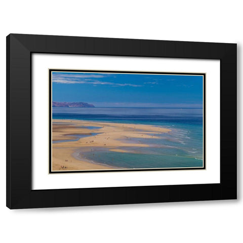 Canary Islands-Fuerteventura Island-Costa Calma-high angle view of Playa de Sotavento beach Black Modern Wood Framed Art Print with Double Matting by Bibikow, Walter
