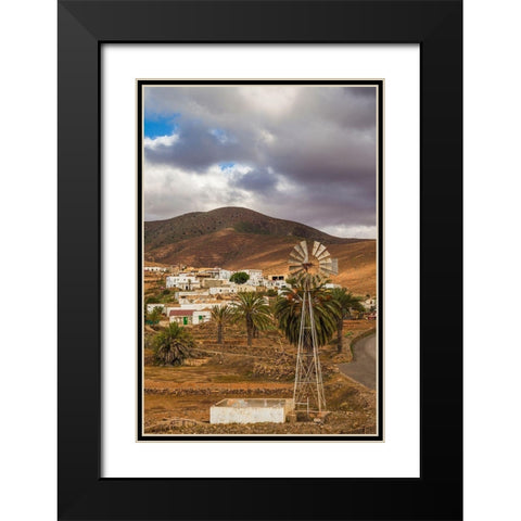 Canary Islands-Fuerteventura Island-Toto-desert village view with windmill Black Modern Wood Framed Art Print with Double Matting by Bibikow, Walter