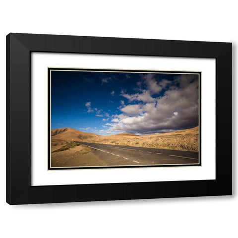 Canary Islands-Fuerteventura Island-Pajara-desert landscape along the FV-605 highway Black Modern Wood Framed Art Print with Double Matting by Bibikow, Walter