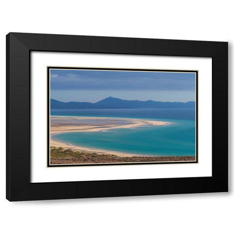 Canary Islands-Fuerteventura Island-Costa Calma-high angle view of Playa de Sotavento beach-morning Black Modern Wood Framed Art Print with Double Matting by Bibikow, Walter