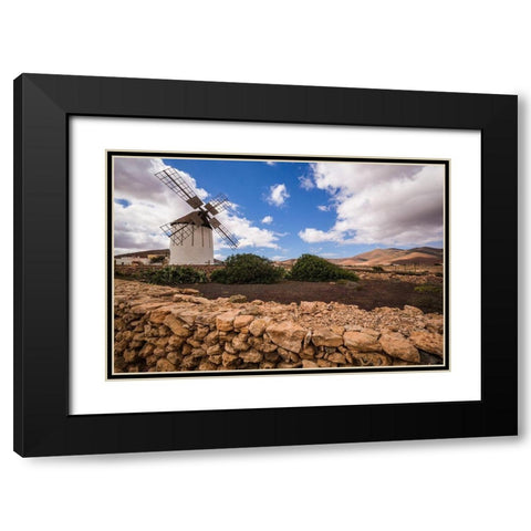 Canary Islands-Fuerteventura Island-Tiscamanita-traditional island windmill Black Modern Wood Framed Art Print with Double Matting by Bibikow, Walter