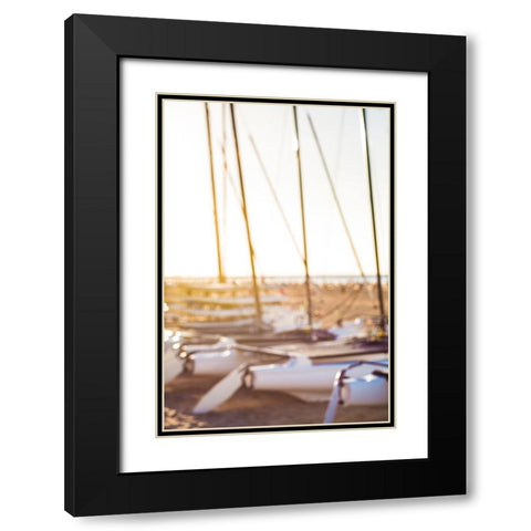 Canary Islands-Fuerteventura Island-Morro Jable-Playa del Matorral beach-sailboats Black Modern Wood Framed Art Print with Double Matting by Bibikow, Walter