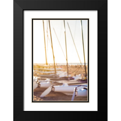 Canary Islands-Fuerteventura Island-Morro Jable-Playa del Matorral beach-sailboats Black Modern Wood Framed Art Print with Double Matting by Bibikow, Walter