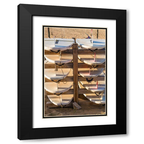 Canary Islands-Fuerteventura Island-Morro Jable-Playa del Matorral beach-surfboards Black Modern Wood Framed Art Print with Double Matting by Bibikow, Walter