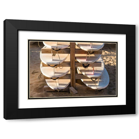 Canary Islands-Fuerteventura Island-Morro Jable-Playa del Matorral beach-surfboards Black Modern Wood Framed Art Print with Double Matting by Bibikow, Walter