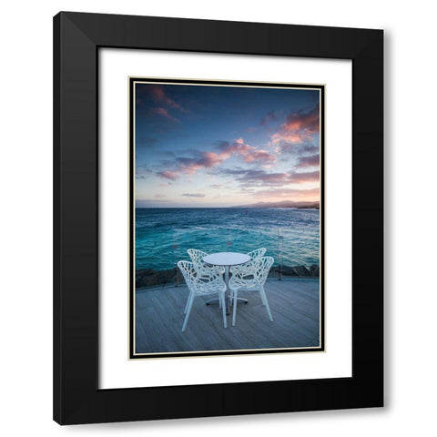 Canary Islands-Fuerteventura Island-Caleta de Fuste-Puerto Deportivo-harbor cafe-dusk Black Modern Wood Framed Art Print with Double Matting by Bibikow, Walter