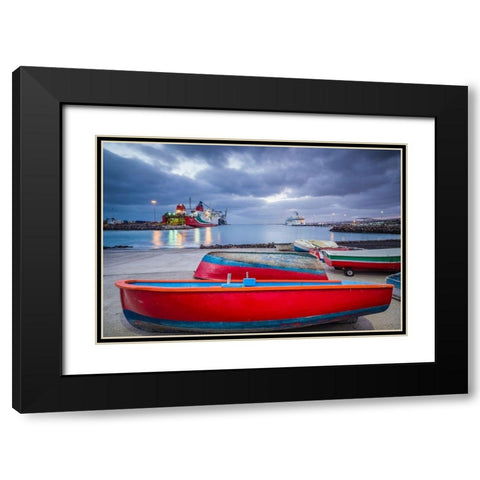 Canary Islands-Fuerteventura Island-Puerto del Rosario-port-dawn Black Modern Wood Framed Art Print with Double Matting by Bibikow, Walter