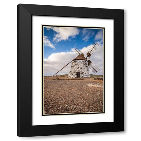 Canary Islands-Fuerteventura Island-La Oliva-traditional windmill Black Modern Wood Framed Art Print with Double Matting by Bibikow, Walter