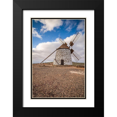 Canary Islands-Fuerteventura Island-La Oliva-traditional windmill Black Modern Wood Framed Art Print with Double Matting by Bibikow, Walter