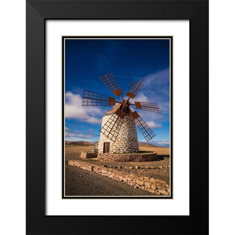 Canary Islands-Fuerteventura Island-Tindaya-traditional island windmill Black Modern Wood Framed Art Print with Double Matting by Bibikow, Walter