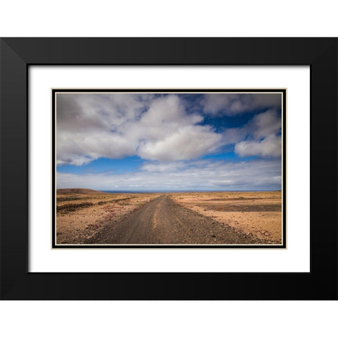 Canary Islands-Fuerteventura Island-Punto de Paso Chico-west coast desert landscape with road Black Modern Wood Framed Art Print with Double Matting by Bibikow, Walter