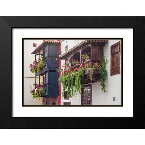 Canary Islands-La Palma Island-Santa Cruz de la Palma-traditional Canarian house balconies Black Modern Wood Framed Art Print with Double Matting by Bibikow, Walter
