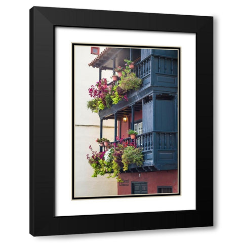 Canary Islands-La Palma Island-Santa Cruz de la Palma-traditional Canarian house balconies Black Modern Wood Framed Art Print with Double Matting by Bibikow, Walter