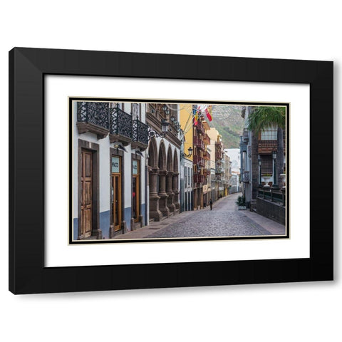 Canary Islands-La Palma Island-Santa Cruz de la Palma-Calle ODaly-street at dusk Black Modern Wood Framed Art Print with Double Matting by Bibikow, Walter