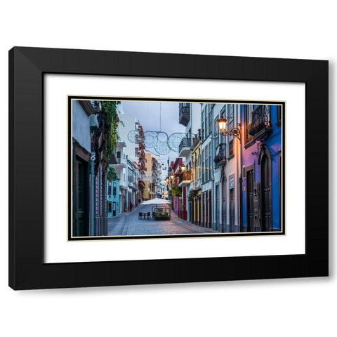 Canary Islands-La Palma Island-Santa Cruz de la Palma-Calle ODaly-street at dusk Black Modern Wood Framed Art Print with Double Matting by Bibikow, Walter