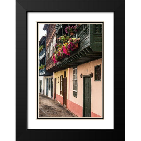 Canary Islands-La Palma Island-Santa Cruz de la Palma-traditional Canarian house balconies Black Modern Wood Framed Art Print with Double Matting by Bibikow, Walter