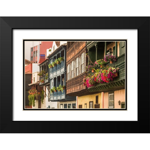 Canary Islands-La Palma Island-Santa Cruz de la Palma-traditional Canarian house balconies Black Modern Wood Framed Art Print with Double Matting by Bibikow, Walter