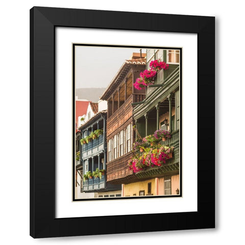 Canary Islands-La Palma Island-Santa Cruz de la Palma-traditional Canarian house balconies Black Modern Wood Framed Art Print with Double Matting by Bibikow, Walter