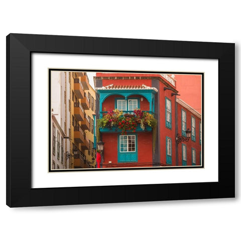 Canary Islands-La Palma Island-Santa Cruz de la Palma-traditional Canarian house balconies Black Modern Wood Framed Art Print with Double Matting by Bibikow, Walter