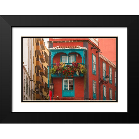 Canary Islands-La Palma Island-Santa Cruz de la Palma-traditional Canarian house balconies Black Modern Wood Framed Art Print with Double Matting by Bibikow, Walter